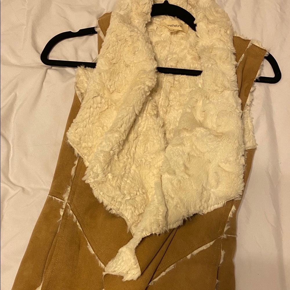 Suede and white fur vest